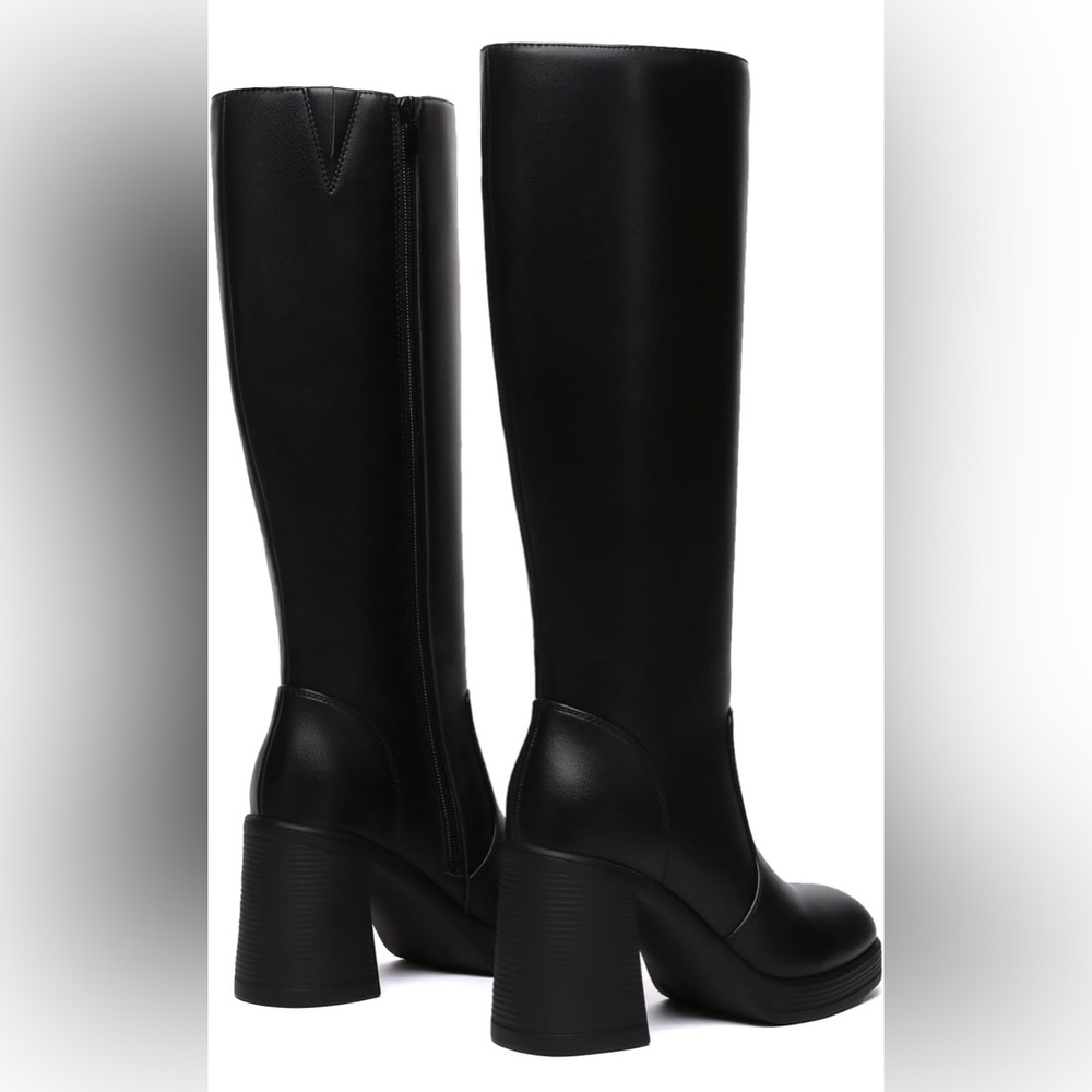 Athlefit Black Knee High Platform Boots - Picture 2 of 12